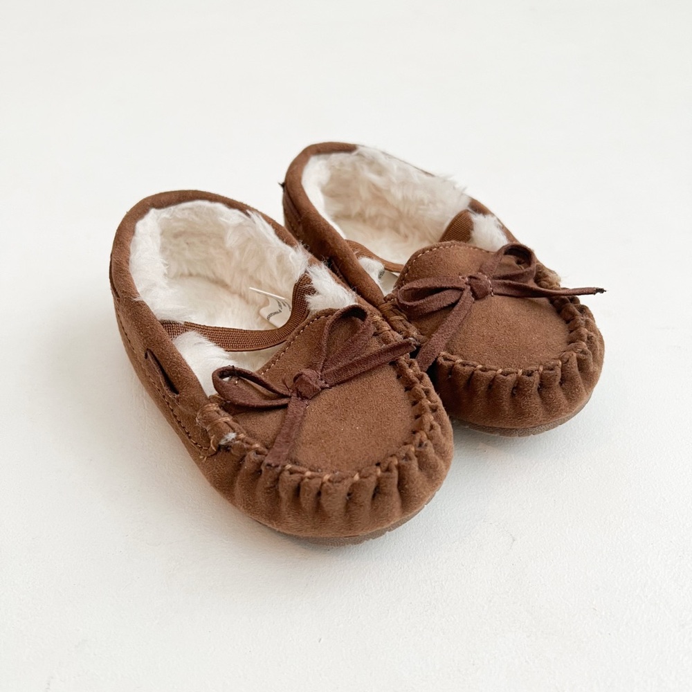 Brown Baby Moccasin Slippers with Strap
